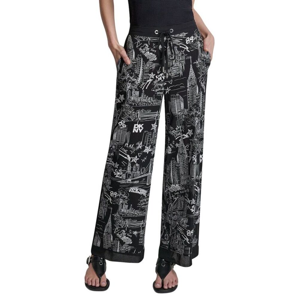 Dkny Womens  Printed Drawstring Pant, Black